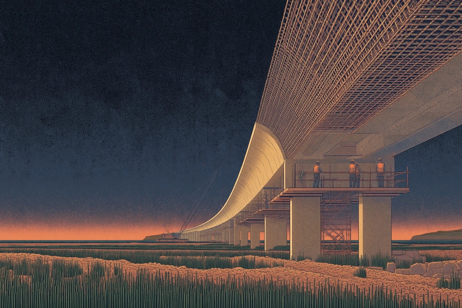 MELA guideway under construction at Phase 2 dusk