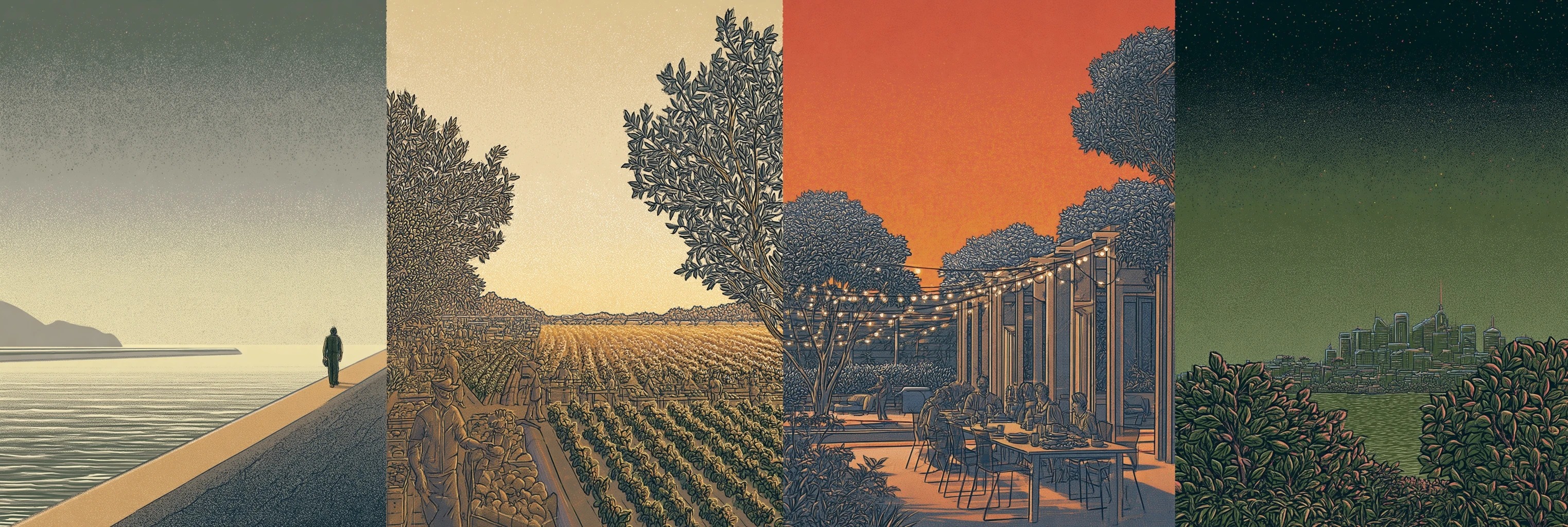 Four tides of a single day rendered as a horizontal illustrated strip