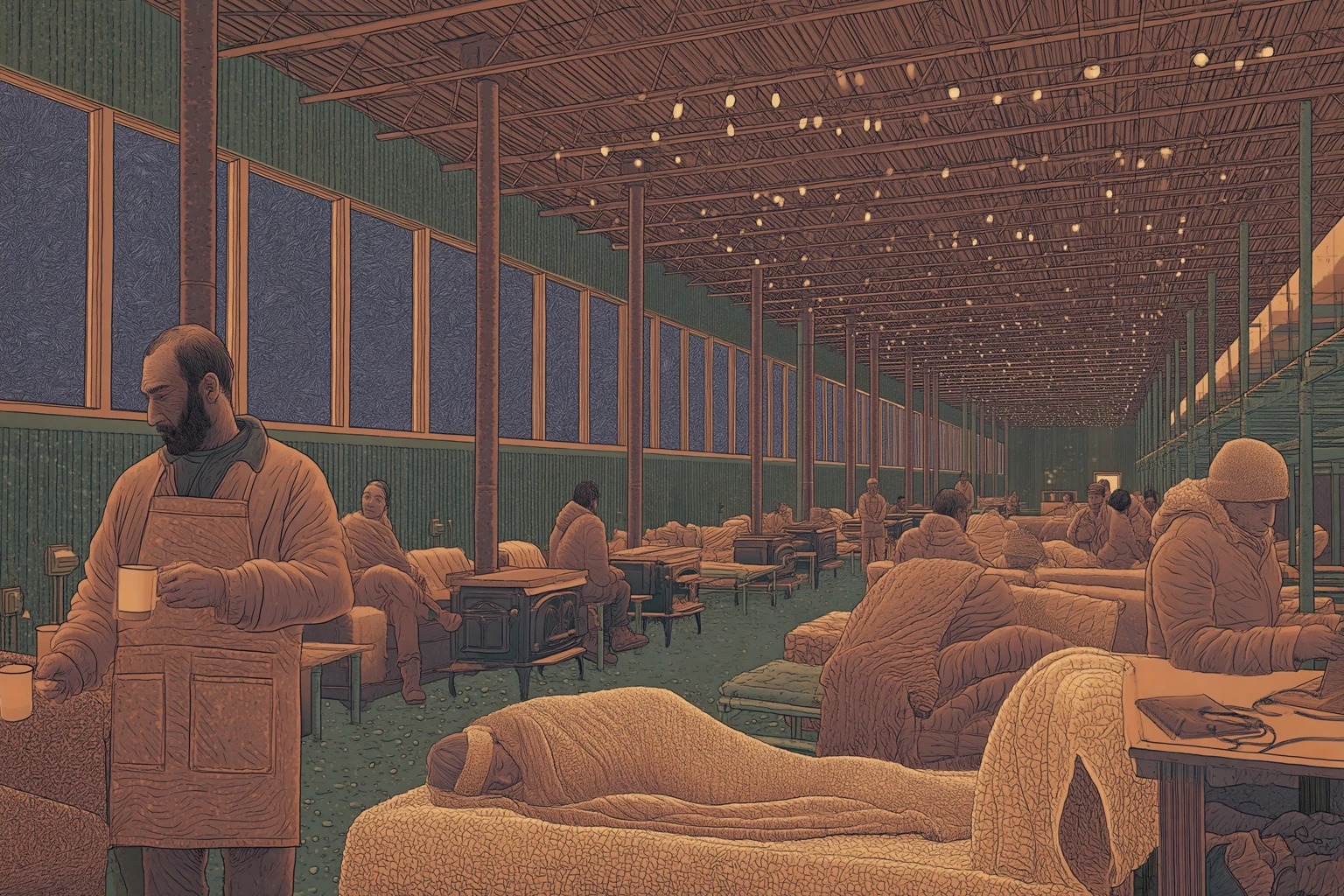 2084 Cold Snap warming center at a fabrication commons