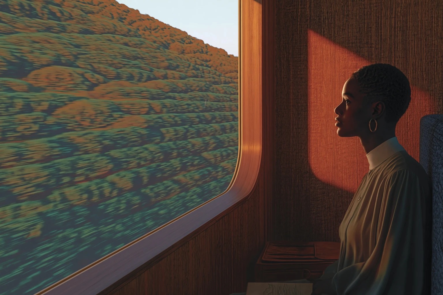 Section 1.15, Nia Crosby on the Coast Rail watching the escarpment