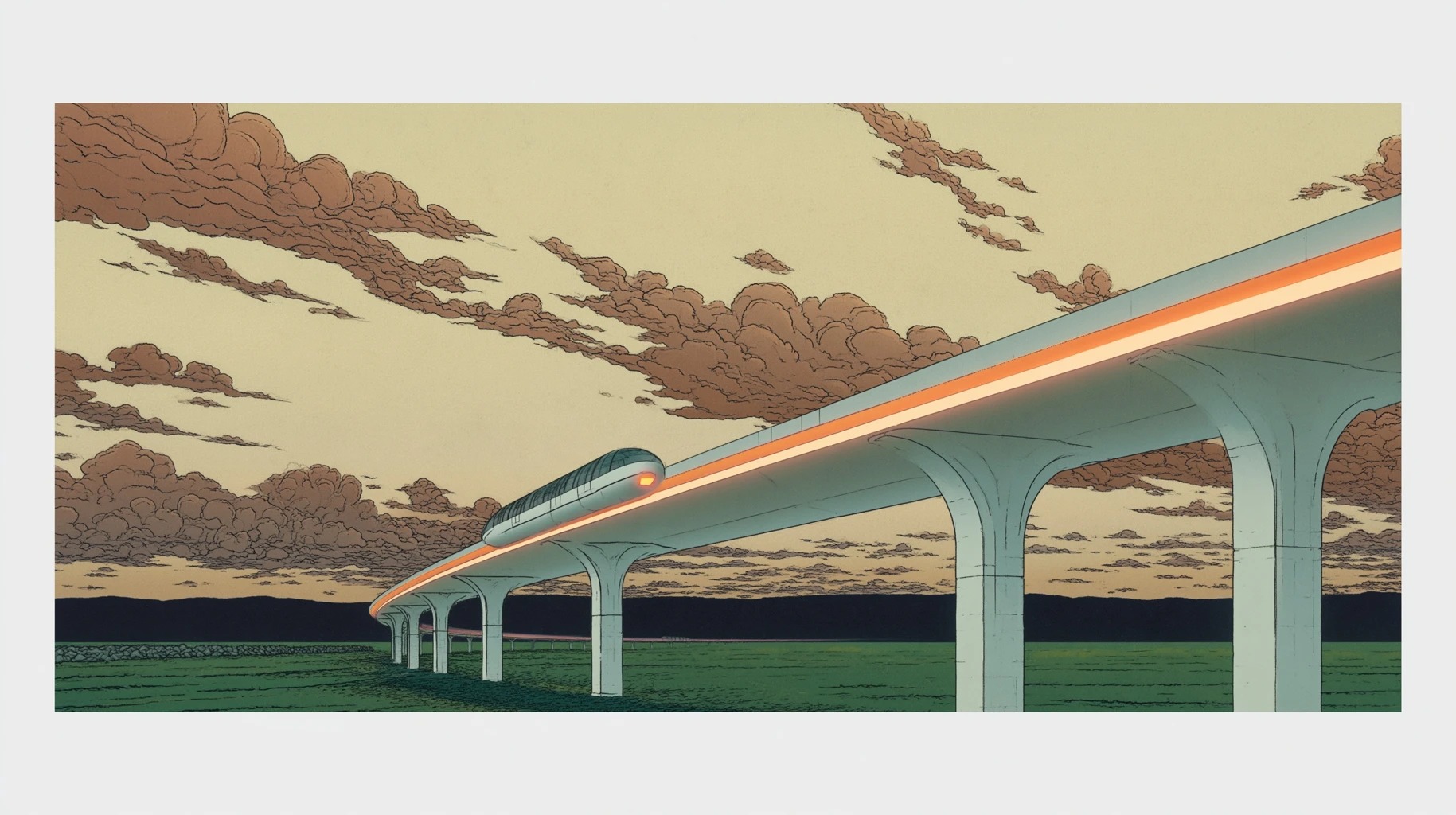 Chapter 3: Transit hero: elevated MELA guideway along Hamilton harbour at blue hour