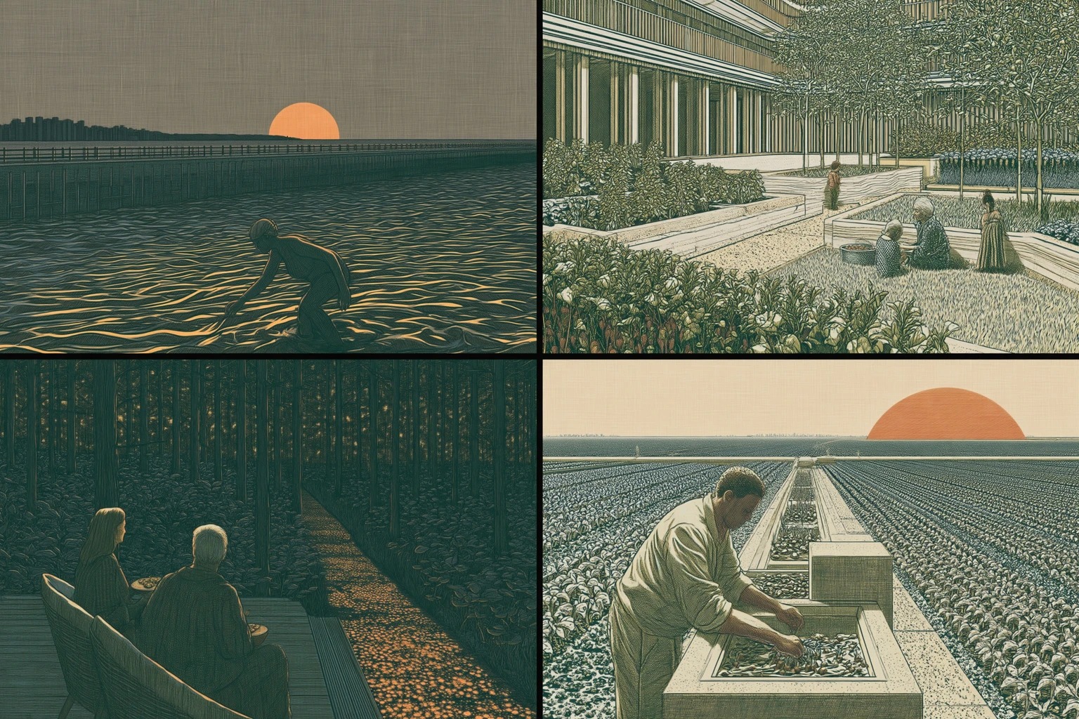 Chapter 3: Residential Life by District quadtych