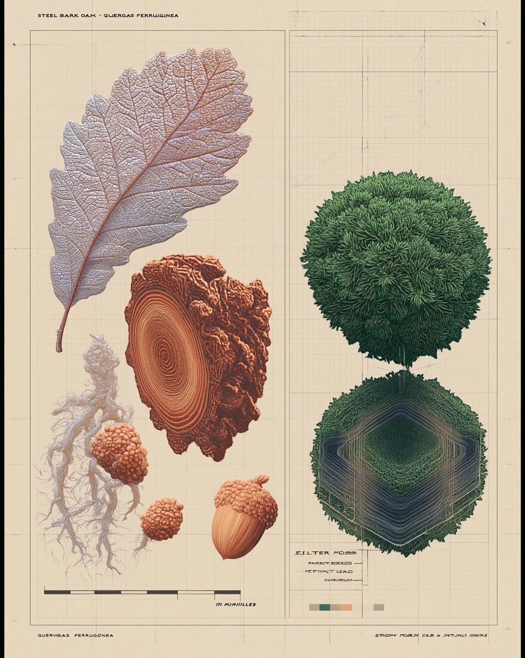 Chapter 3: Botanical plate: Filter Moss and Steel Bark Oak