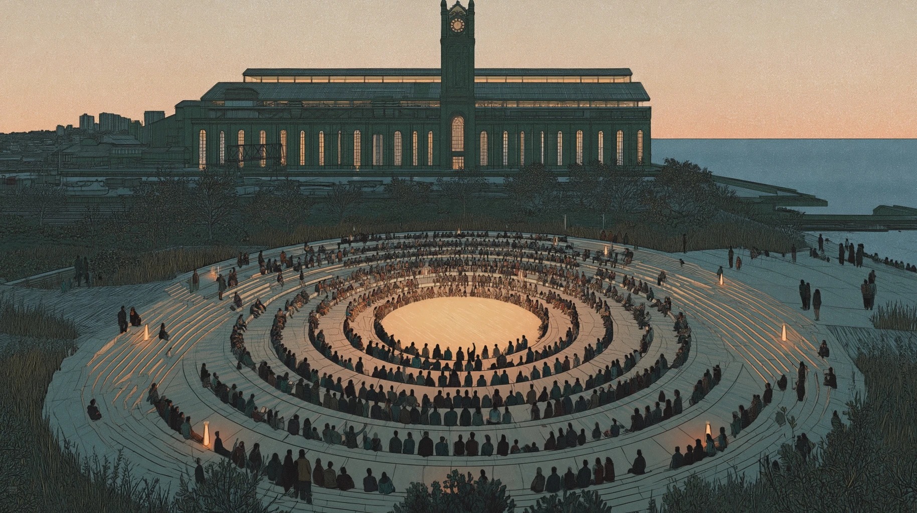 Chapter 4: Tuesday dusk assembly at Shift-Change Plaza