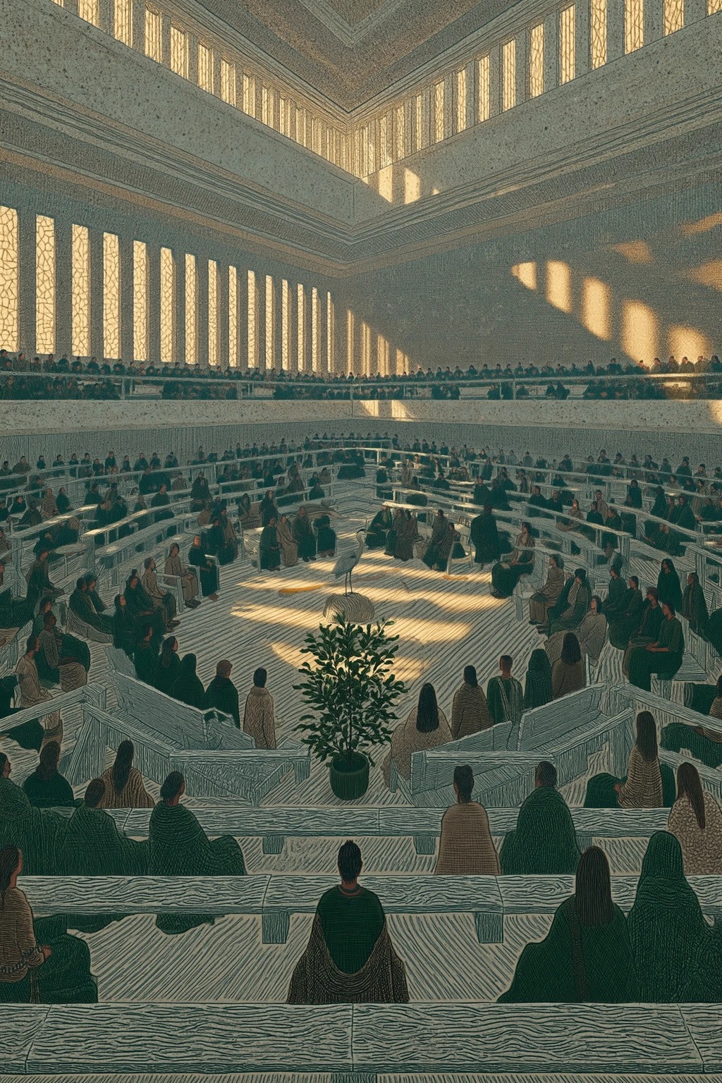 Era 3 Transition, Basin Assembly rotunda with species-elder chairs