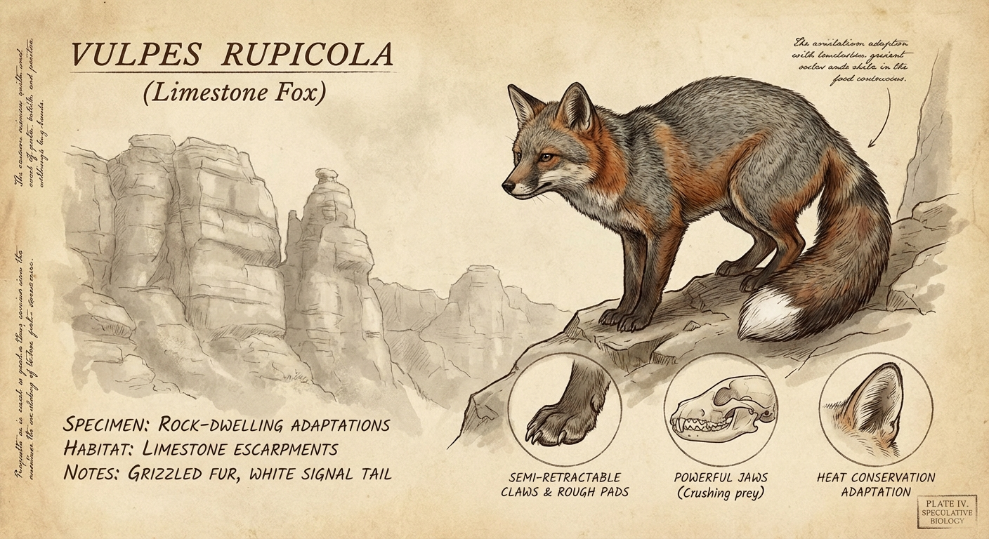 Scientific plate of Escarpment Fox, Vulpes escarpa, red fox subspecies with semi-retractable claws for cliff climbing