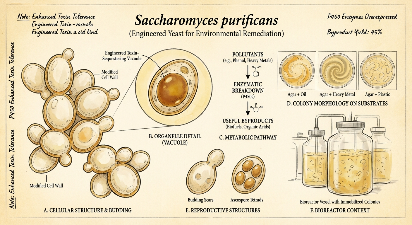 Scientific plate of Remediation Yeast, Saccharomyces purificans, engineered yeast with budding cells