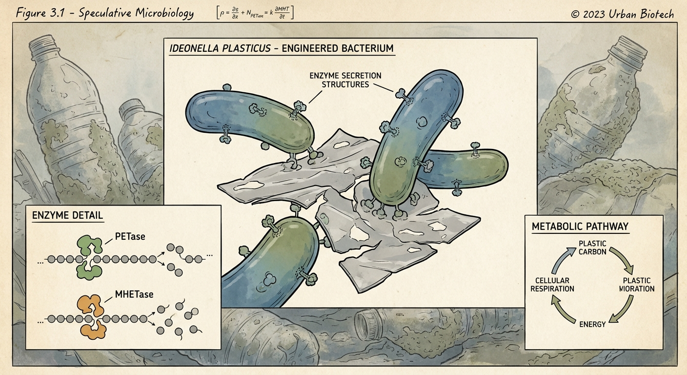 Scientific plate of Plastic Degrader, Ideonella plasticus, engineered bacterium that cleaves synthetic polymers
