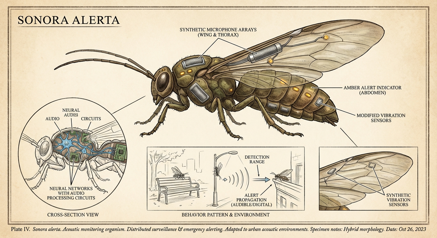 Scientific plate of SonoraAlerta, Sonora alerta, cricket-based acoustic monitoring organism